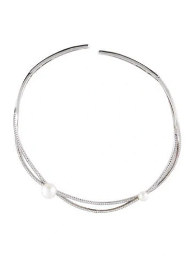 Pre-owned Apm Monaco Pearl & Cubic Zirconia Choker Necklace, 14" In Multi