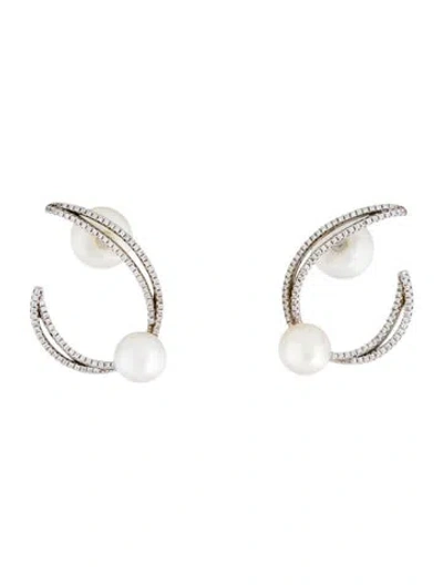 Pre-owned Apm Monaco Pearl & Cubic Zirconia Drop Earrings In Multi