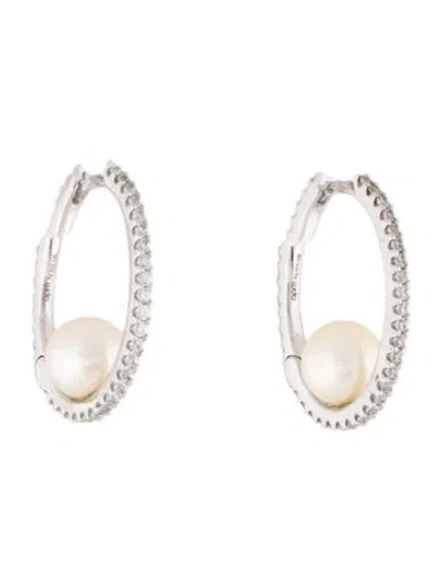 Pre-owned Apm Monaco Pearl & Cubic Zirconia Maltese Embellished Hoop Earrings In White