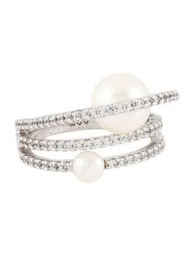 Pre-owned Apm Monaco Pearl & Cubic Zirconia Multi-hoop Ring In White