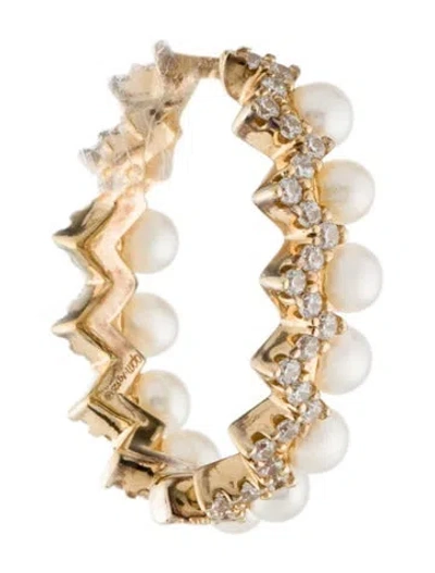 Pre-owned Apm Monaco Pearl & Cubic Zirconia Up And Down Single Hoop Earring In Multi