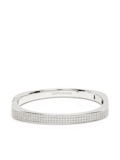 Apm Monaco Polished-finish Pavé Bracelet In Silver