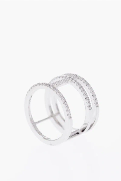Apm Monaco Ring Croisette In Silver With Rhinestone Embellished Bands In Metallic