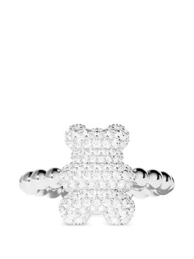 Apm Monaco Snow Crystal-embellished Teddy Bear Ring In Metallic