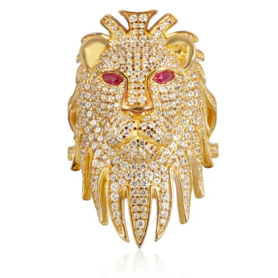 Apm Monaco Synthetic Red Stone Yellow Silver Lioness Statement Ring In Gold
