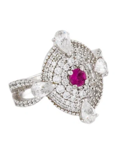 Pre-owned Apm Monaco Synthetic Ruby & Cubic Zirconia Cocktail Ring In Multi