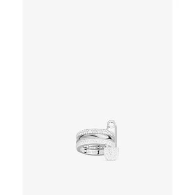 Apm Monaco Womens  Baby Xl Rhodium Plated Alloy And Cubic Zirconia Ring In Metallic