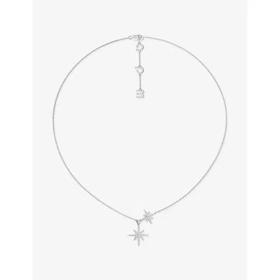 Apm Monaco Womens  Double Météorites Rhodium Plated Alloy And Cubic Zirconia Necklac In Silver