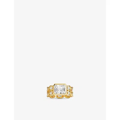 Apm Monaco Womens  Enchaîné 18ct Yellow Gold-plated Alloy And Cubic Zirconia Ring