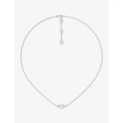 Apm Monaco Womens  Marine Oval Rhodium Plated Alloy And Cubic Zirconia Necklac In Silver