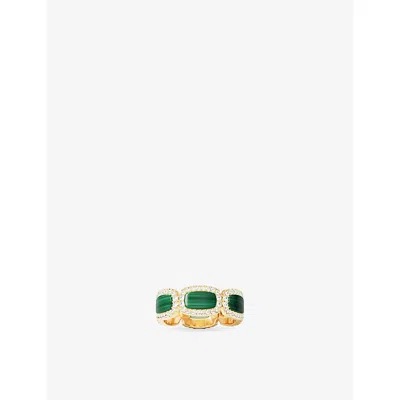 Apm Monaco Womens  Mediterranee 18ct Yellow-gold Plated Alloy, Malachite And Cubic Zirconia Ring