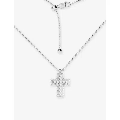 Apm Monaco Womens  Monaco Cross Rhodium Plated Alloy And Cubic Zirconia Necklac In Silver