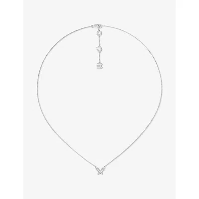 Apm Monaco Womens  Papillon Rhodium Plated Alloy And Cubic Zirconia Necklac In Green