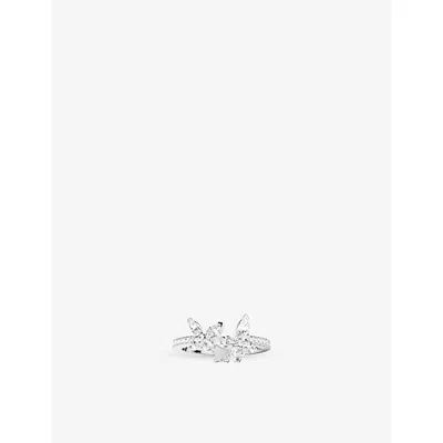 Apm Monaco Womens  Papillon Rhodium Plated Alloy And Cubic Zirconia Ring In Metallic
