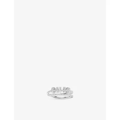 Apm Monaco Womens  Piercing Rhodium Plated Alloy And Cubic Zirconia Ring In Metallic