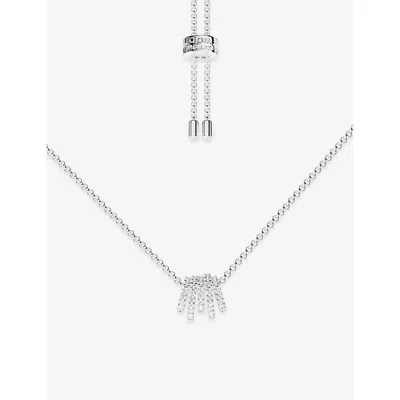 Apm Monaco Womens  Promesse 5-rings Rhodium Plated Alloy And Cubic Zirconia Necklac In Silver
