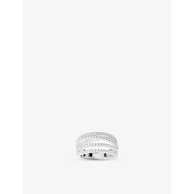 Apm Monaco Womens  Promesse Rhodium Plated Alloy And Cubic Zirconia Ring In Metallic