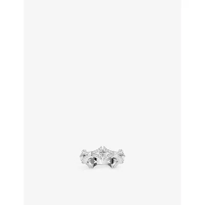 Apm Monaco Womens  Rock Rhodium Plated Alloy And Cubic Zirconia Ring In Metallic