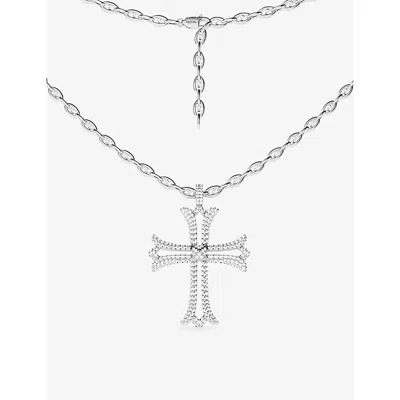 Apm Monaco Womens  Rock Xl Rhodium-plated Alloy And Cubic Zirconia Necklac In Metallic
