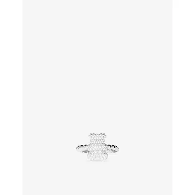 Apm Monaco Womens  Snow Rhodium Plated Alloy And Cubic Zirconia Ring In Metallic