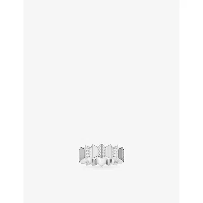 Apm Monaco Womens  Up And Down Rhodium Plated Alloy And Cubic Zirconia Ring In Metallic