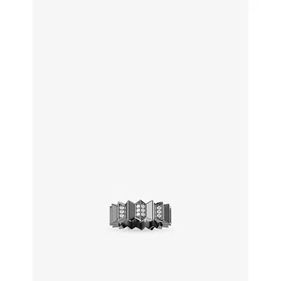 Apm Monaco Womens  Up And Down Ruthenium Plated Alloy And Cubic Zirconia Ring In Brown