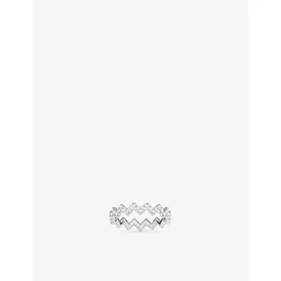 Apm Monaco Womens  Vague Rhodium Plated Alloy And Cubic Zirconia Ring In Metallic