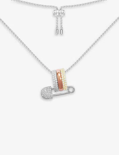 Apm Monaco Womens Silver Multicolor Pin Sterling-silver And Zirconia Adjustable Necklace