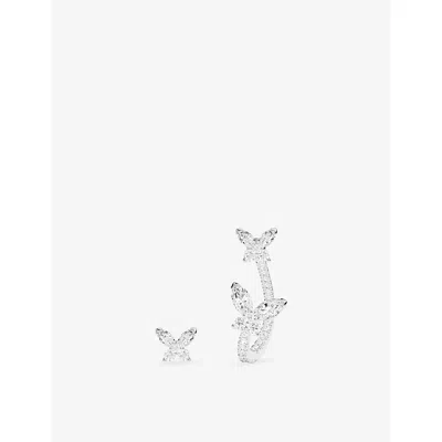 Apm Monaco Womens Papillon Asymmetric Rhodium Plated Alloy And Cubic Zirconia Earrings Whit In White