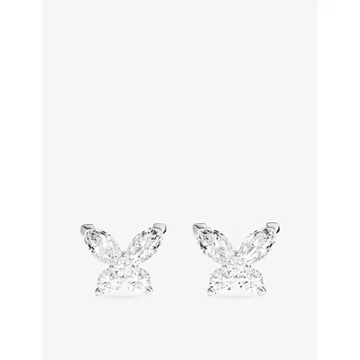 Apm Monaco Womens Papillon Rhodium Plated Alloy And Cubic Zirconia Stud Earrings Whit In White