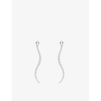 Apm Monaco Womens Pavé Kaa Sterling-silver And Cubic Zirconia Drop Earrings