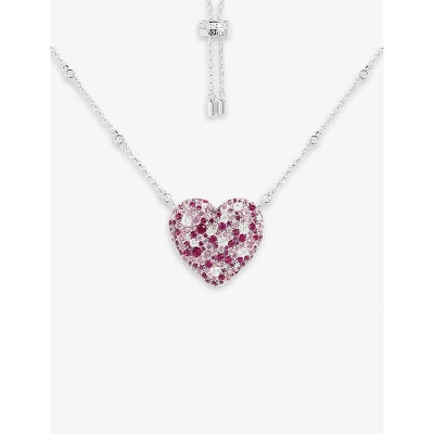 Apm Monaco Womens Silver Fuchsia Heart Sterling-silver And Zirconia Pendant Necklace