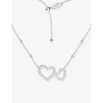 Apm Monaco Womens  Heart Adjustable Sterling-silver And Cubic Zirconia Necklace