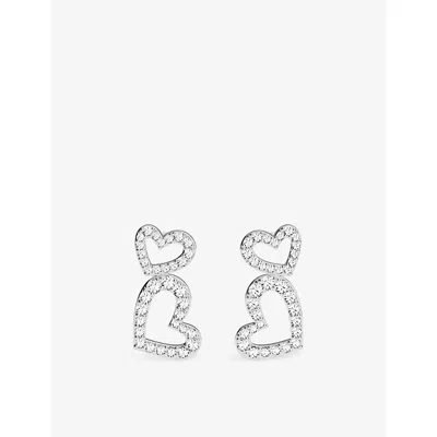 Apm Monaco Womens  Heart Sterling-silver And Cubic Zirconia Earrings In Metallic