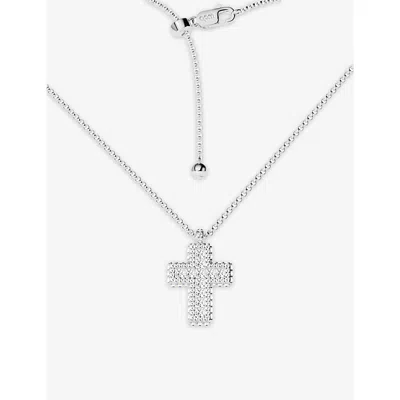 Apm Monaco Womens  Pavé Cross Adjustable Sterling-silver And Cubic Zirconia Necklace