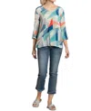 Apny Print V-neck Three-quarter-sleeve Chiffon Top In Multi