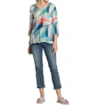 Apny Print V-neck Three-quarter-sleeve Chiffon Top In Grey