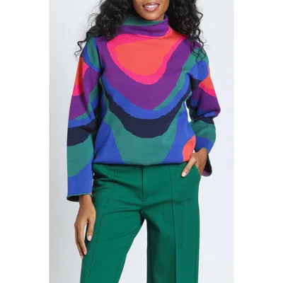 Apny Abstract Mock Neck Sweater In Multi