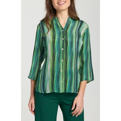 Apny Abstract Print Button-up Shirt In Forest Green