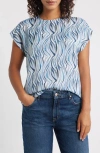 Apny Abstract Print Cap Sleeve Shell In Blue