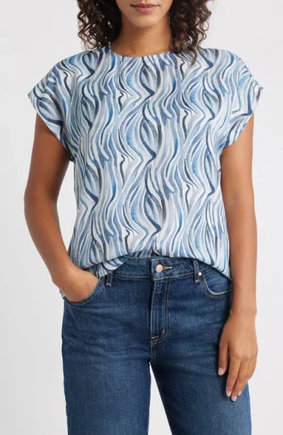 Apny Abstract Print Cap Sleeve Shell In Blue