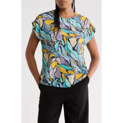 Apny Abstract Print Cap Sleeve Shell In Turquoise Multi