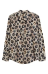 Apny Abstract Print Roll Tab Sleeve Chiffon Button-up Shirt In Animal Print