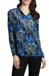 Apny Abstract Print Roll Tab Sleeve Chiffon Button-up Shirt In Blue/green Multi
