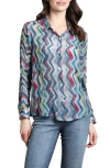 Apny Abstract Print Roll Tab Sleeve Chiffon Button-up Shirt In Blue/grey Multi