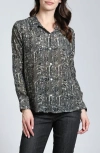 Apny Abstract Print Roll Tab Sleeve Chiffon Button-up Shirt In Grey Multi