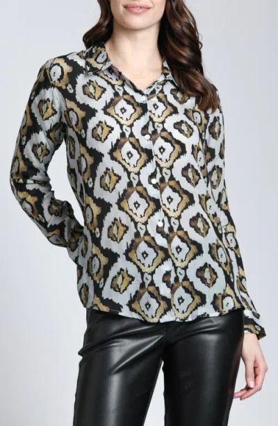 APNY APNY ABSTRACT PRINT ROLL TAB SLEEVE CHIFFON BUTTON-UP SHIRT