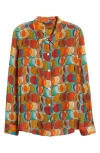 Apny Abstract Print Roll Tab Sleeve Chiffon Button-up Shirt In Multi