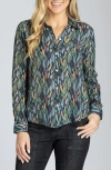 Apny Abstract Print Roll Tab Sleeve Chiffon Button-up Shirt In Blue