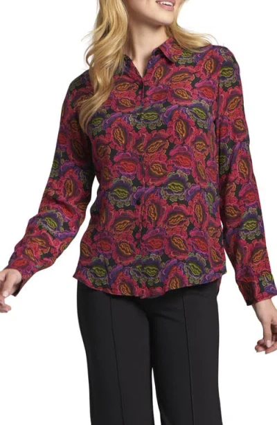 Apny Abstract Print Roll Tab Sleeve Chiffon Button-up Shirt In Multi
